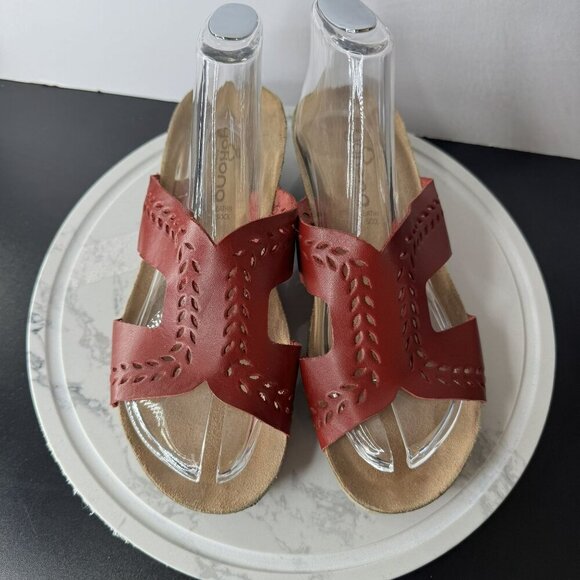 Yokono Red Leather Cut Out Sandals Slide Casual Cork Womens Size 7.5 VGUC - Picture 3 of 6